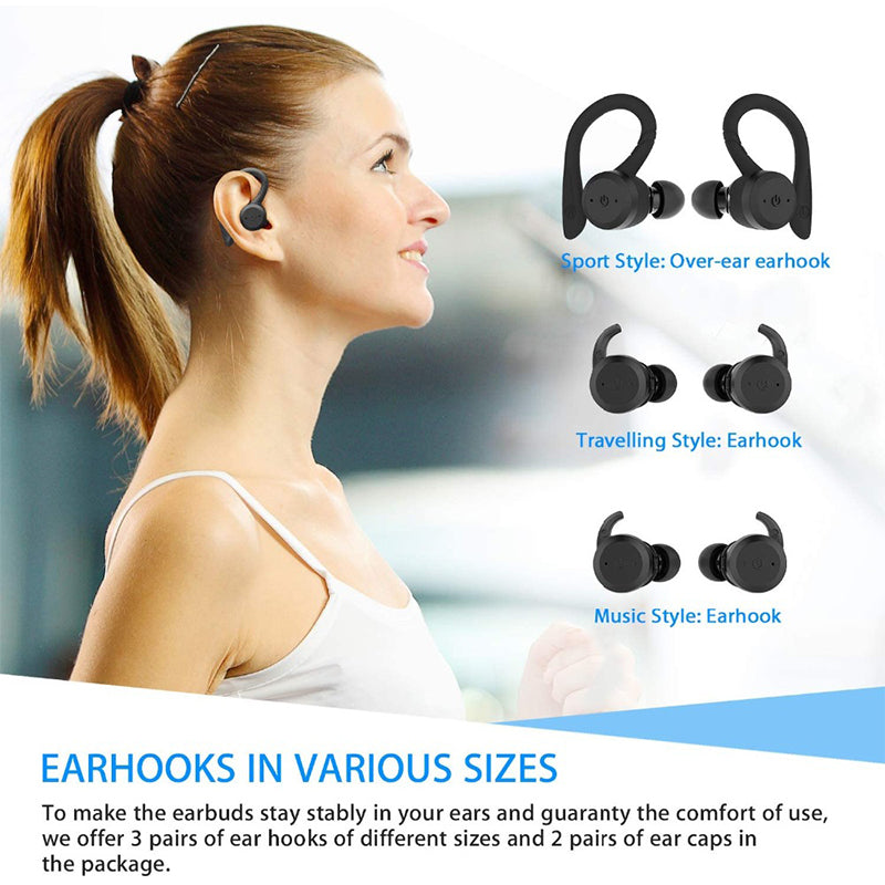 20-Hour Playtime IPX7 Waterproof Bluetooth Earbuds – Dual Wear Sport TWS Wireless Headset with Stereo Sound