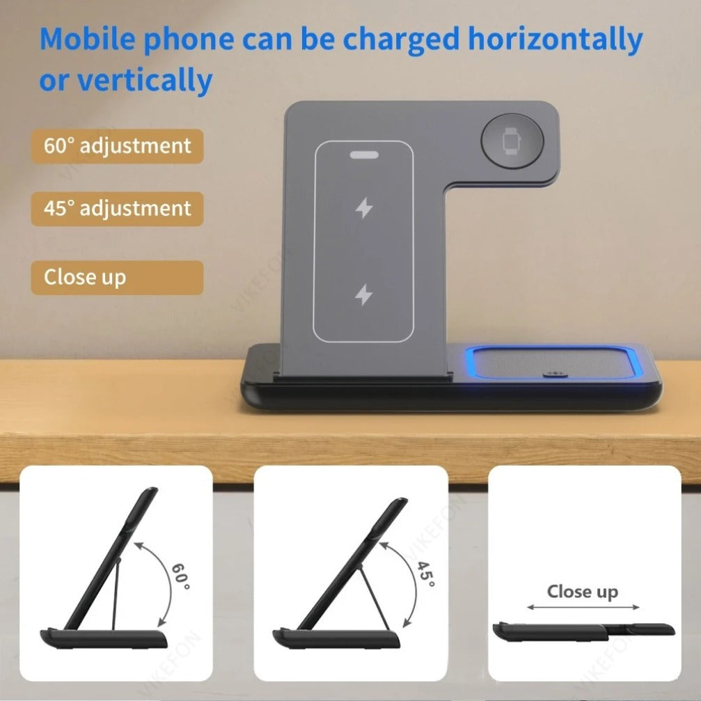 3 in 1 Foldable Wireless Charger Stand – Fast Charging Dock for iPhone 17/16/15/14/13/12 Pro Max, Apple Watch Series 11, & AirPods Pro 4/3