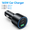 Vention 165W USB-C Car Charger 3-Port – 100W PD & QC 4.0 Fast Charging Adapter for MacBook, iPhone 17/16, & Samsung S25 with LED
