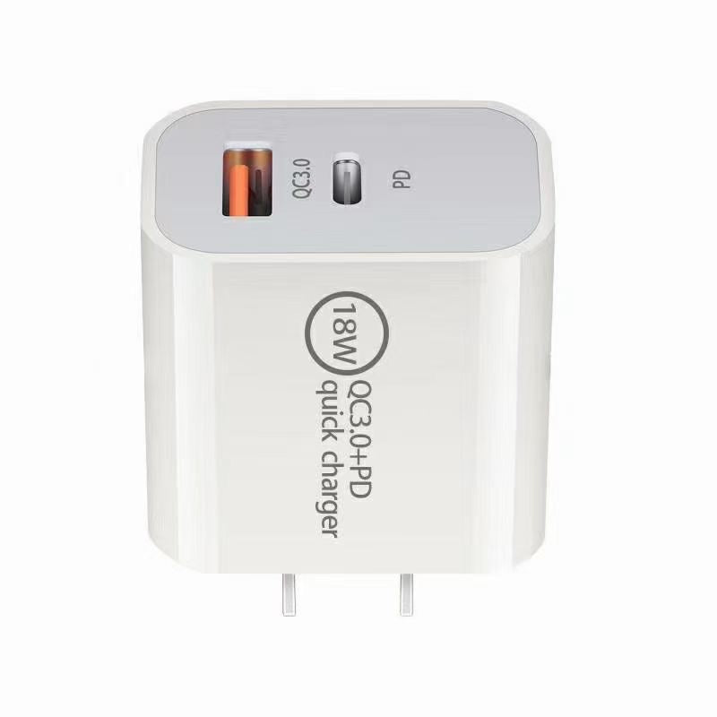 18W PD USB-C Fast Charger with QC3.0 – Multi-Port US Plug Wall Adapter Power Brick for iPhone & Mobile Devices (With Packaging Box)