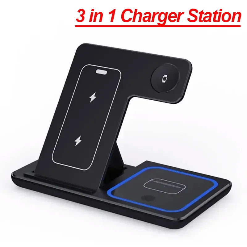 3 in 1 Foldable Wireless Charger Stand – Fast Charging Dock for iPhone 17/16/15/14/13/12 Pro Max, Apple Watch Series 11, & AirPods Pro 4/3