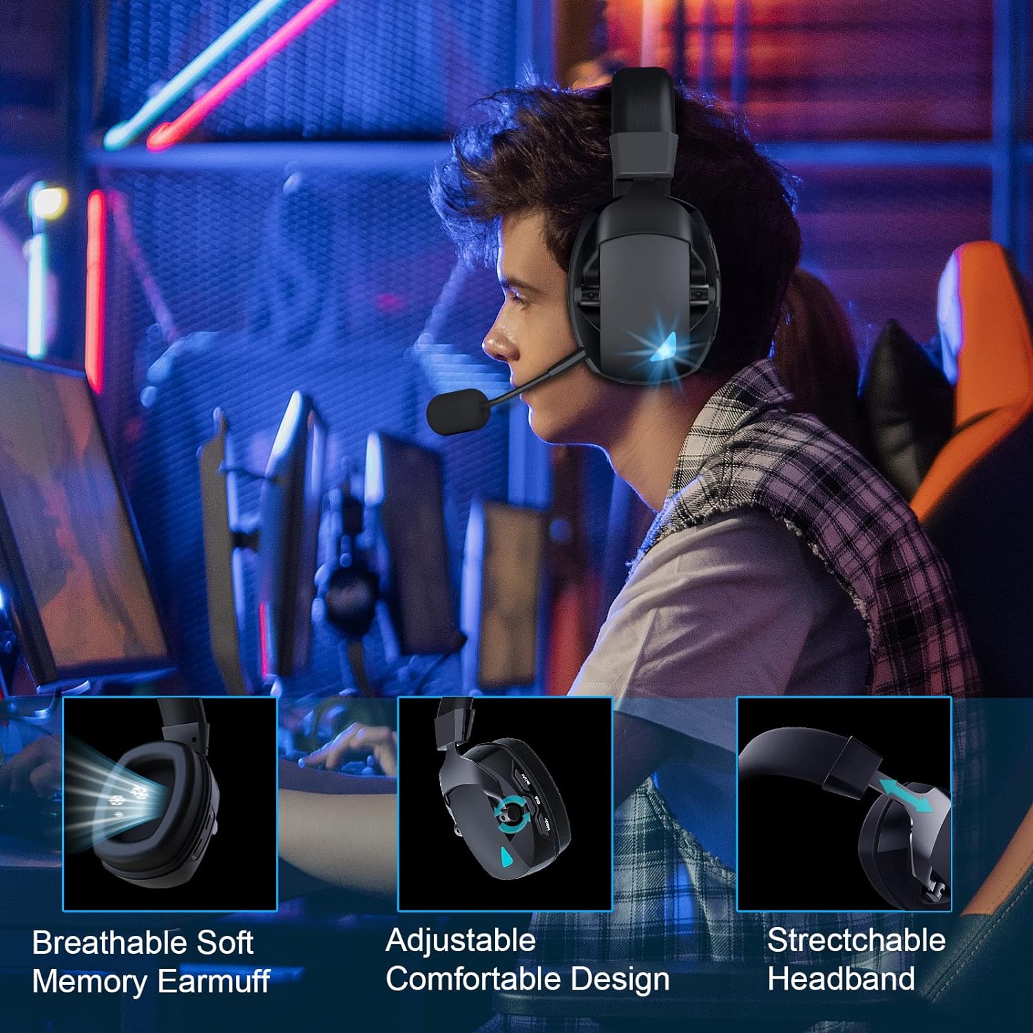 Acinaci 2.4GHz Wireless Gaming Headset with Mic – Dual Mode Bluetooth & 2.4G Headphones for PS5, PS4, PC & Nintendo Switch