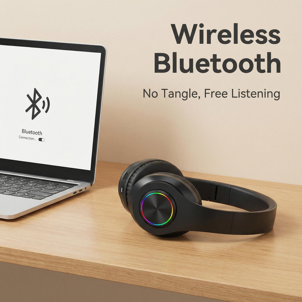 RGB Luminous Bluetooth Headphones – Wireless Noise Cancelling Headset with Mic for Students, Gamers & Music Lovers