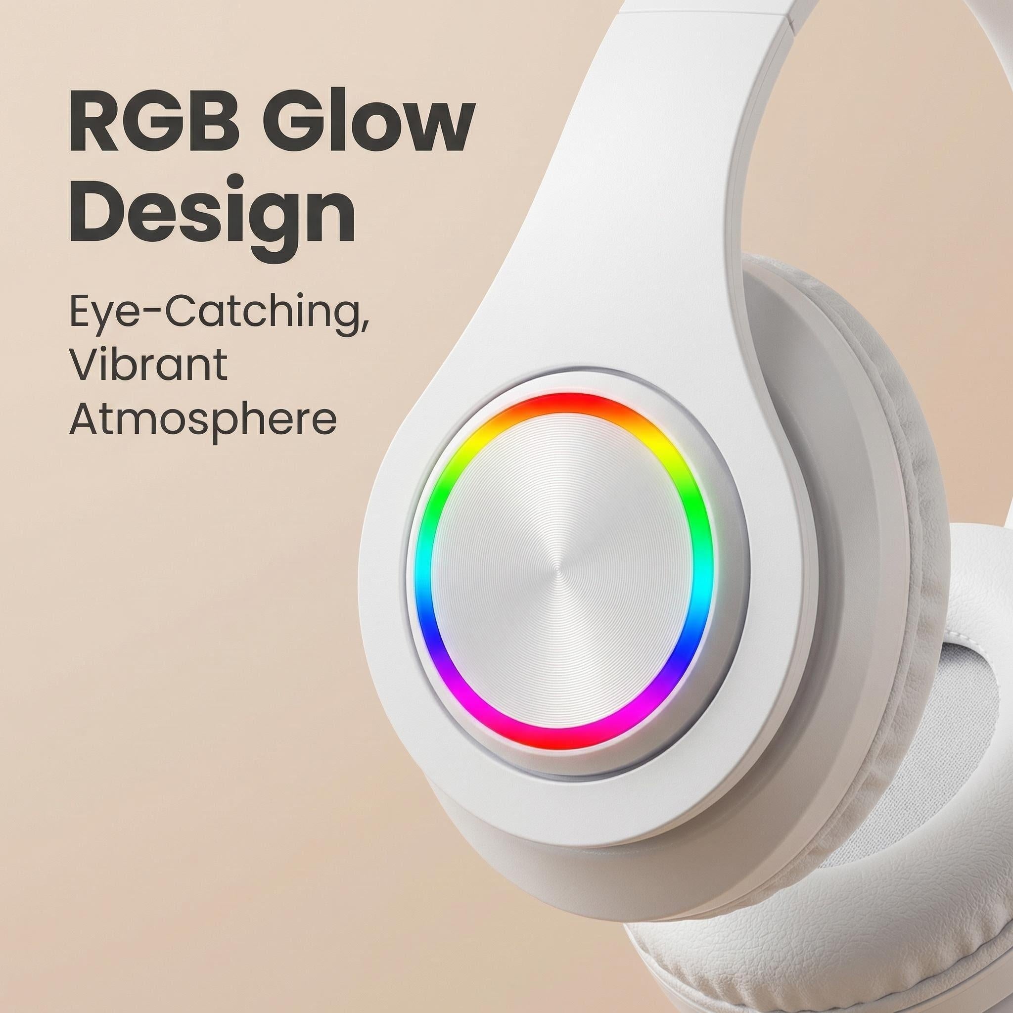 RGB Luminous Bluetooth Headphones – Wireless Noise Cancelling Headset with Mic for Students, Gamers & Music Lovers