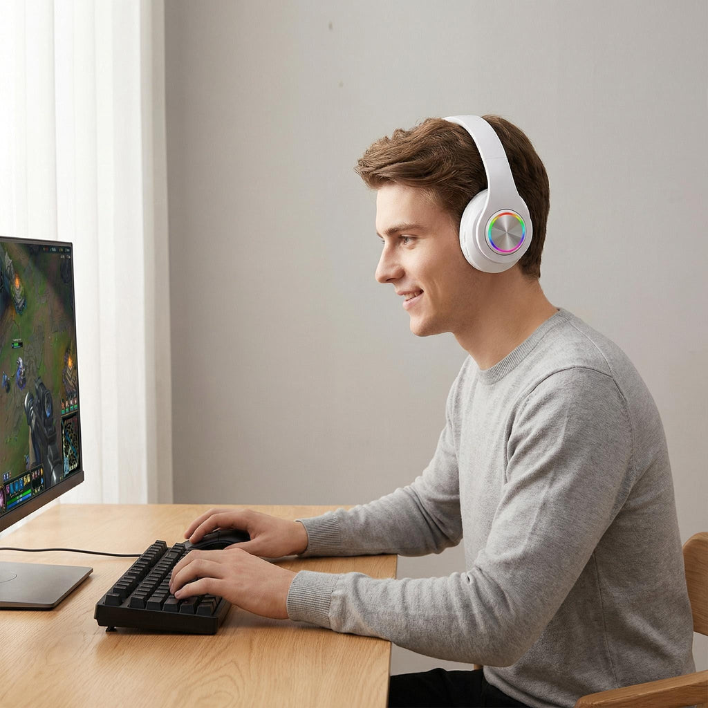 RGB Luminous Bluetooth Headphones – Wireless Noise Cancelling Headset with Mic for Students, Gamers & Music Lovers