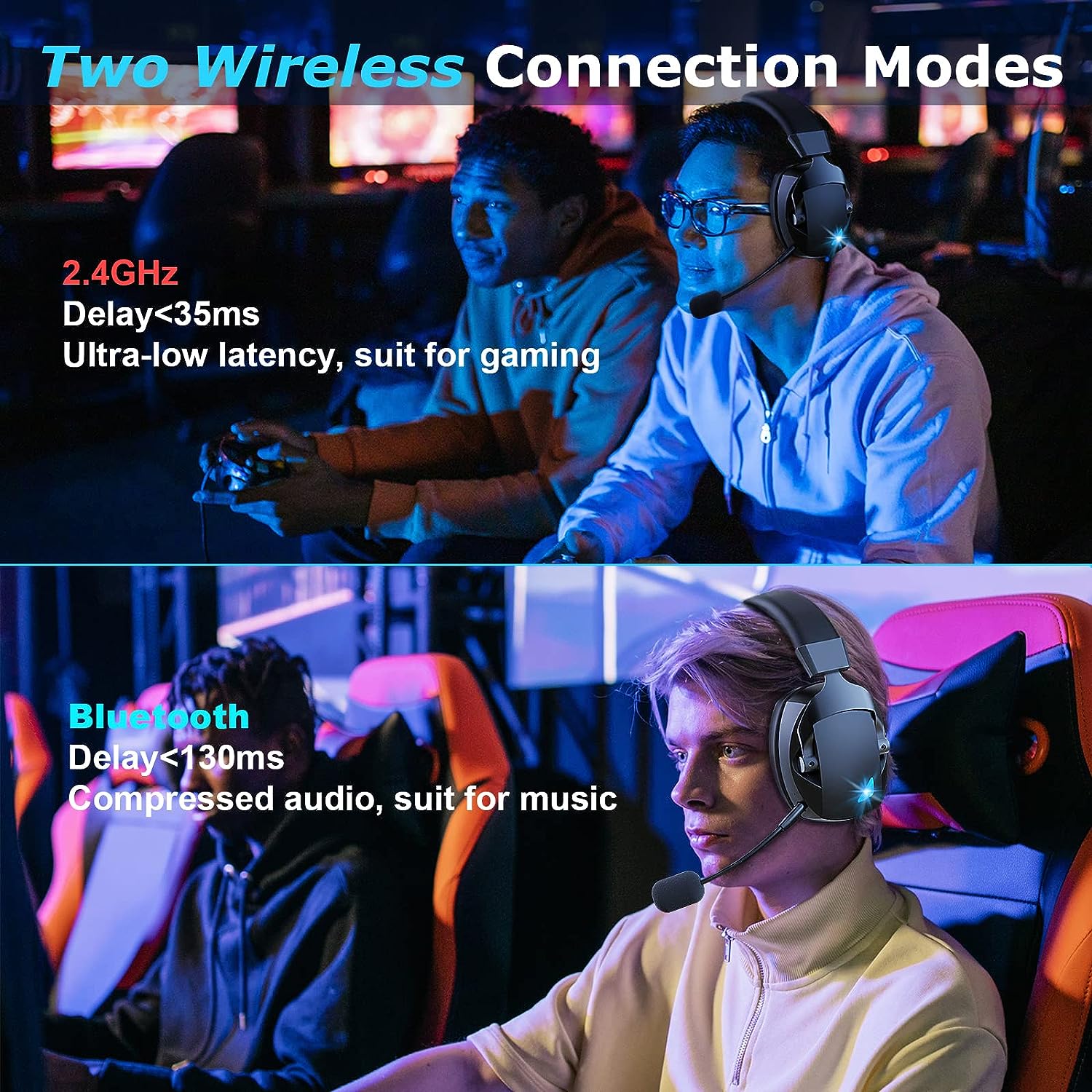 Acinaci 2.4GHz Wireless Gaming Headset with Mic – Dual Mode Bluetooth & 2.4G Headphones for PS5, PS4, PC & Nintendo Switch
