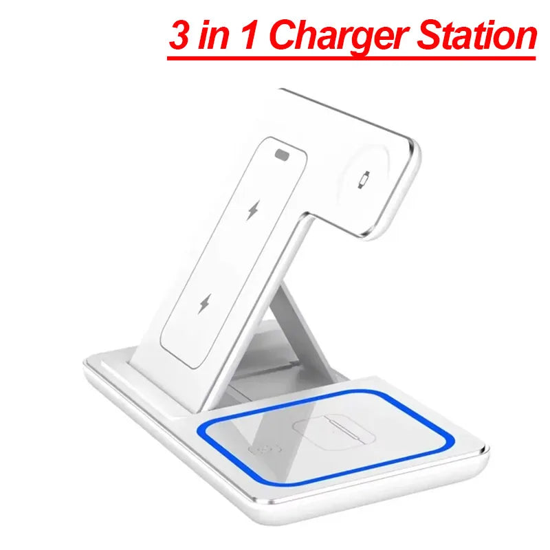 3 in 1 Foldable Wireless Charger Stand – Fast Charging Dock for iPhone 17/16/15/14/13/12 Pro Max, Apple Watch Series 11, & AirPods Pro 4/3