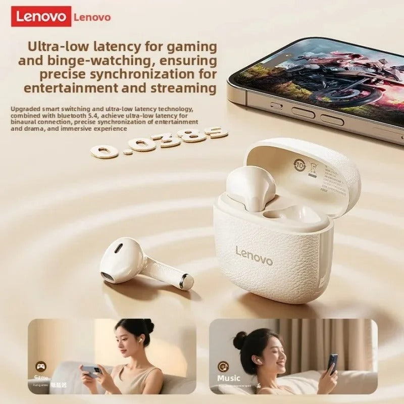Original Lenovo EA166 TWS Bluetooth 5.4 Earbuds – Hi-Fi True Wireless Waterproof Headphones with Leather Texture