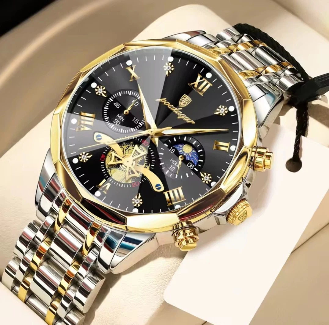 Luxury Men's Waterproof Chronograph Watch – Luminous Stainless Steel Quartz Business Wristwatch