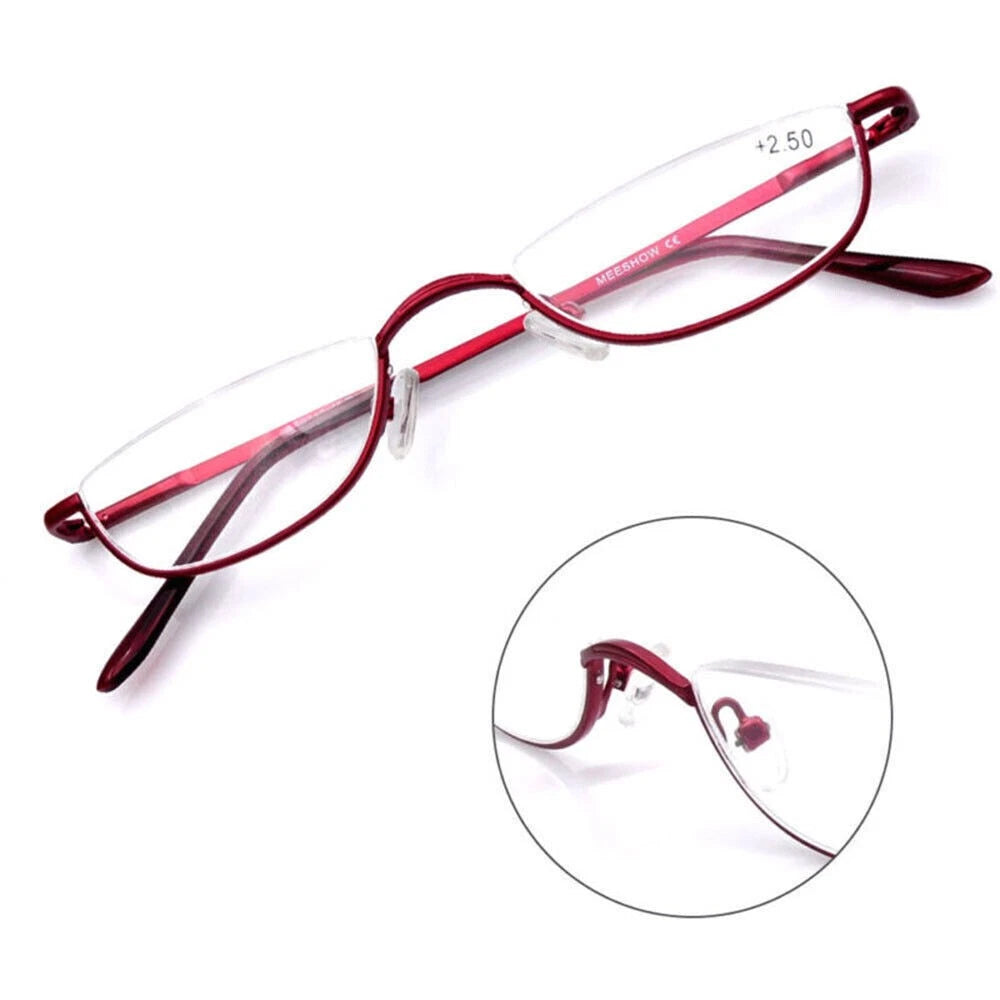 Unisex Retro Half Moon Reading Glasses Half Frame Spring Hinges Readers 1.0–3.5 Presbyopia Eyewear