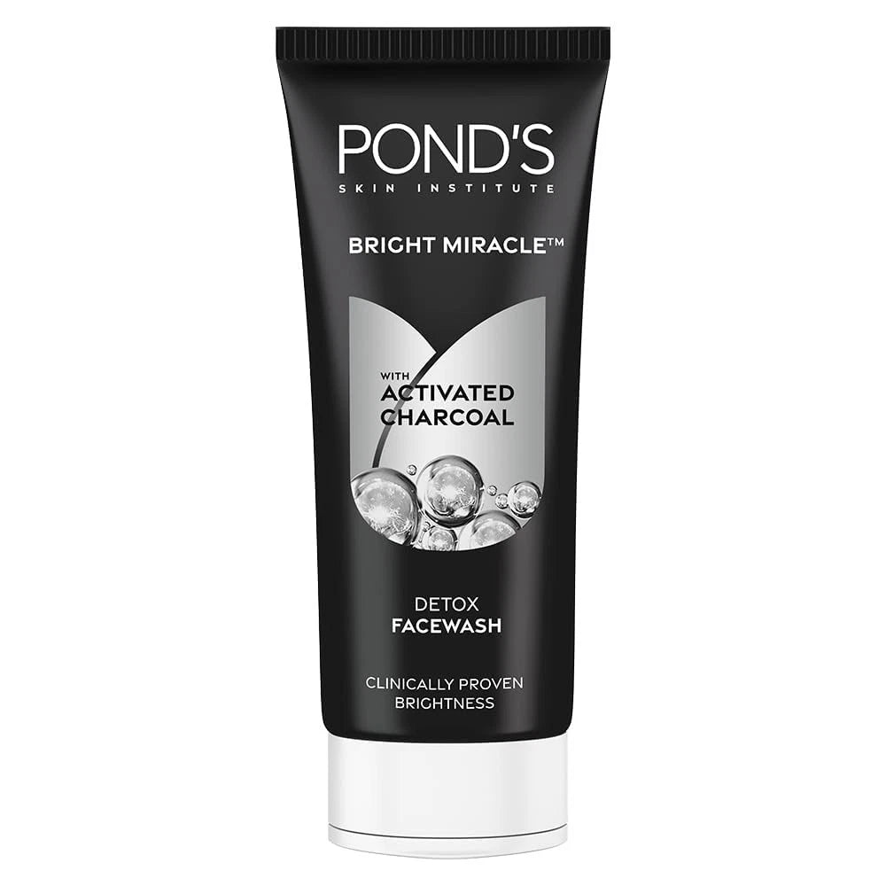 POND'S Bright Miracle Detox Face Wash 100g | 10X Activated Charcoal Power | Deep Cleansing Facial Cleanser for Bright & Fresh Skin