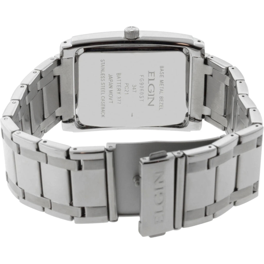 Elgin Men's Silver-Tone Crystal Watch with Black Dial & Cross Bracelet Set | Luxury Quartz Dress Watch Gift Set