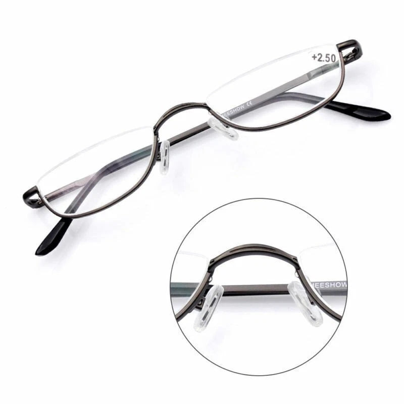 Unisex Retro Half Moon Reading Glasses Half Frame Spring Hinges Readers 1.0–3.5 Presbyopia Eyewear
