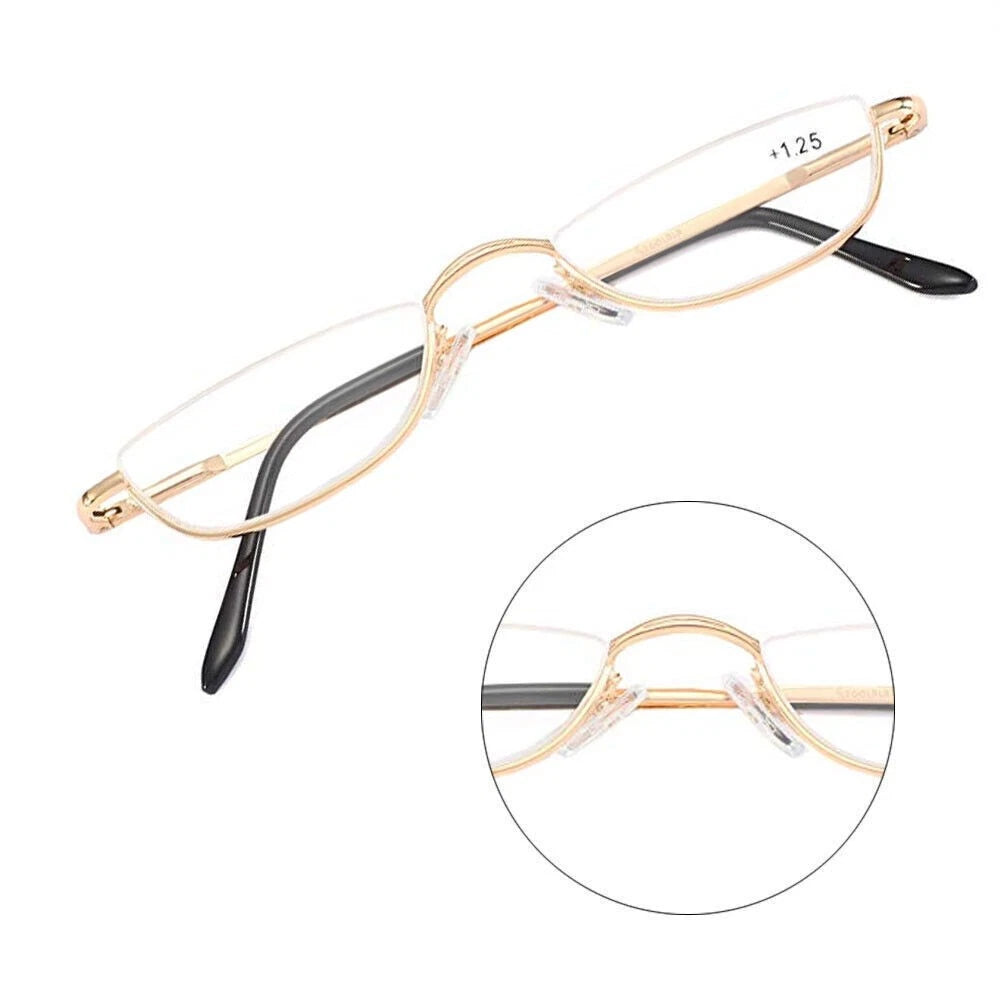 Unisex Retro Half Moon Reading Glasses Half Frame Spring Hinges Readers 1.0–3.5 Presbyopia Eyewear