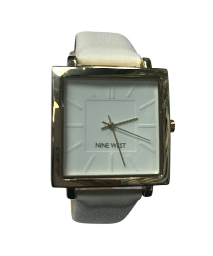 Nine West Women's Gold Dial White Strap Watch – Quartz Analog Fashion Wristwatch