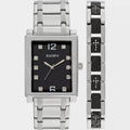 Elgin Men's Silver-Tone Crystal Watch with Black Dial & Cross Bracelet Set | Luxury Quartz Dress Watch Gift Set