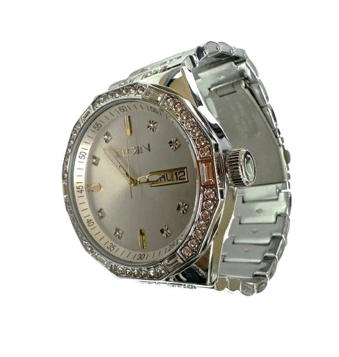 Elgin Men's Silver Watch & Matching Bracelet Set FG180016SST | Gold Markers | Luxury Quartz Dress Watch Gift Set