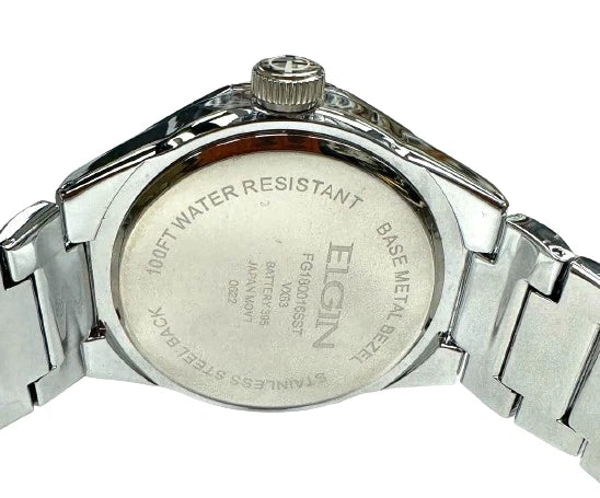 Elgin Men's Silver Watch & Matching Bracelet Set FG180016SST | Gold Markers | Luxury Quartz Dress Watch Gift Set