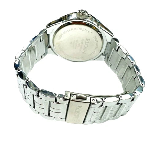 Elgin Men's Silver Watch & Matching Bracelet Set FG180016SST | Gold Markers | Luxury Quartz Dress Watch Gift Set