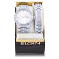 Elgin Men's Silver Watch & Matching Bracelet Set FG180016SST | Gold Markers | Luxury Quartz Dress Watch Gift Set