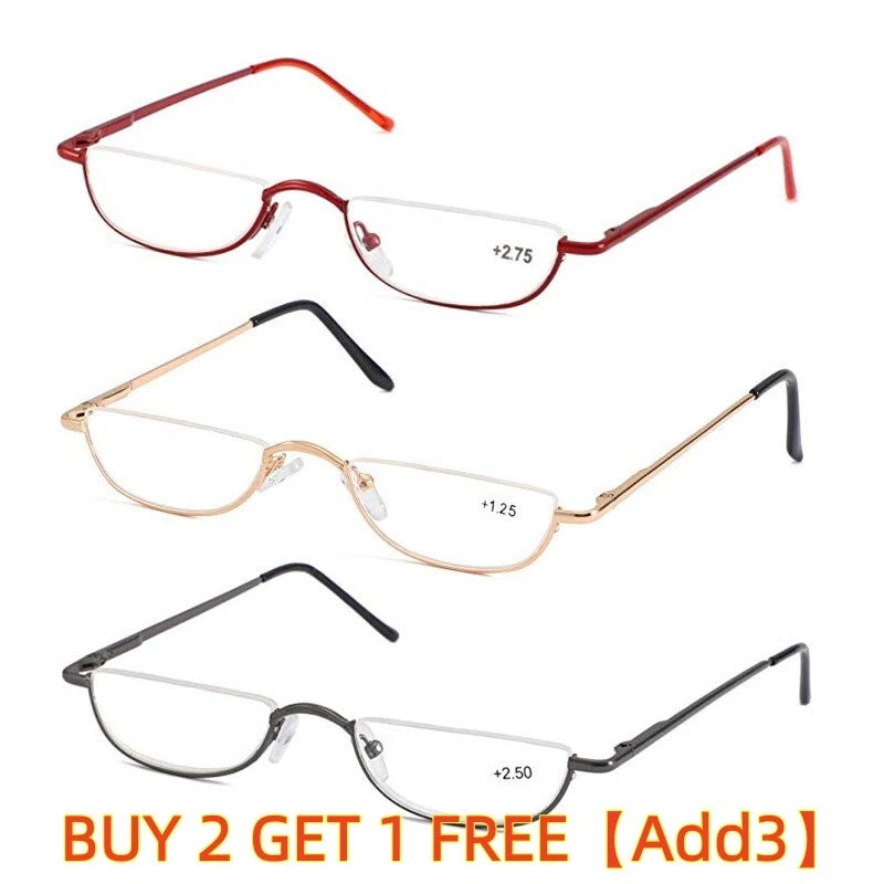 Unisex Retro Half Moon Reading Glasses Half Frame Spring Hinges Readers 1.0–3.5 Presbyopia Eyewear