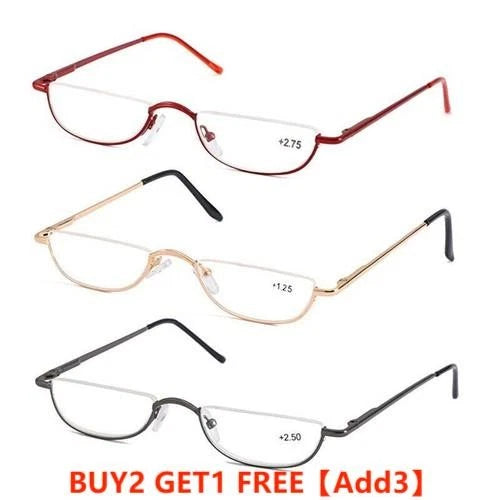 Unisex Retro Half Moon Reading Glasses Half Frame Spring Hinges Readers 1.0–3.5 Presbyopia Eyewear